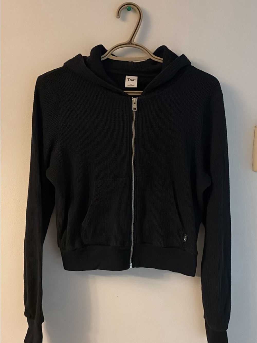 Aritzia TNA Black Zip-Up Hooded Sweatshirt